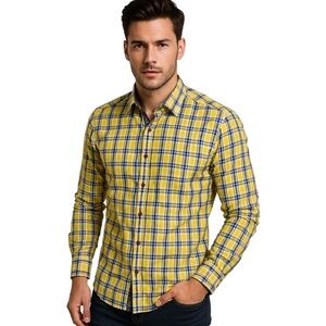 7 Downie St. Men’s Yellow Blue Button Down Long Sleeve Shirt